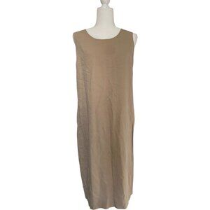 Vintage Liz Claiborne 90s Tan Lightweight Sleeveless Shift Midi Dress - Size 14